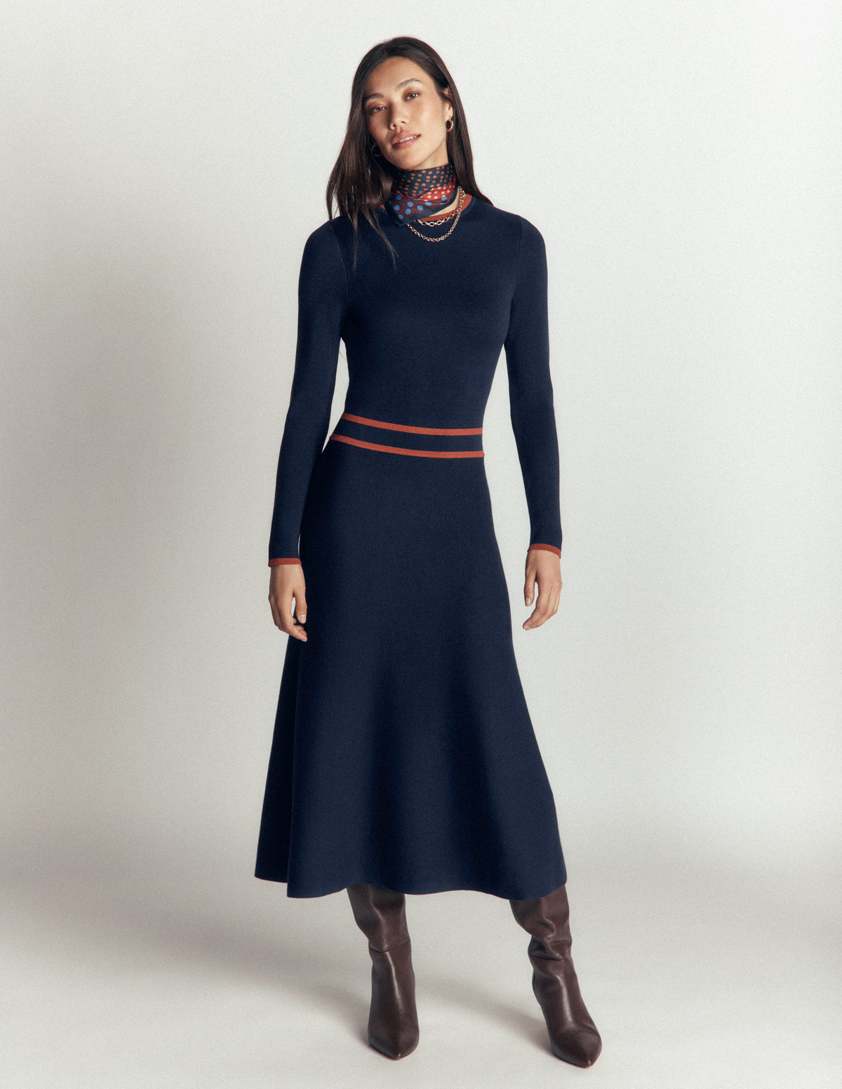 Strickkleid mit Kontraststreifen-Marineblau-4