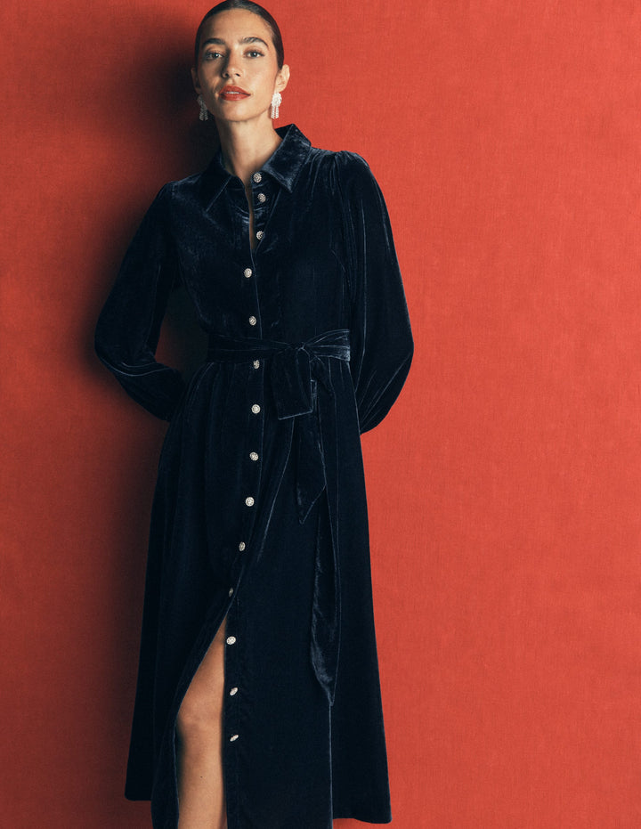 Maeve Hemdblusenkleid aus Samt-Blaugrün Meer