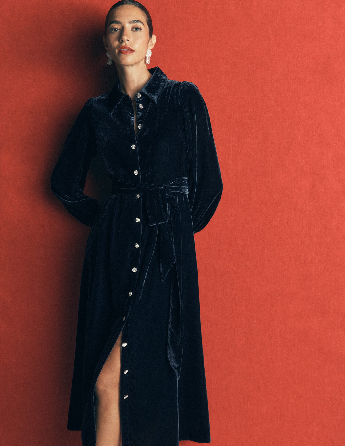 Maeve Hemdblusenkleid aus Samt-Blaugrün Meer - Image 2
