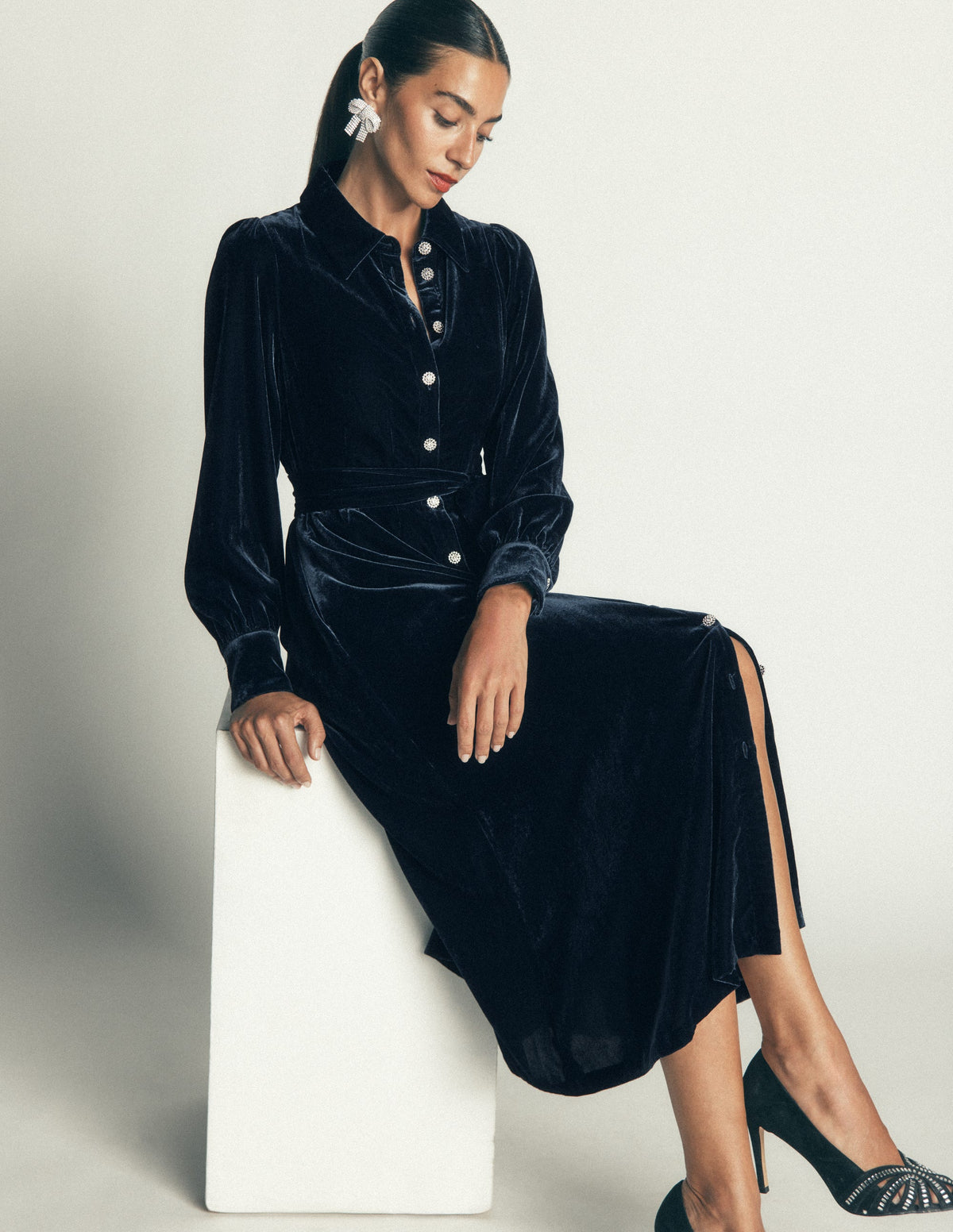 Maeve Hemdblusenkleid aus Samt-Blaugrün Meer-6