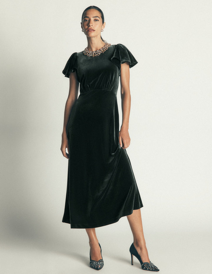 Samtkleid mit drapierten Ärmeln-Skarabäus