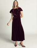 Samtkleid mit drapierten Ärmeln-Dunkle Kirsche