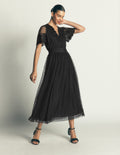 Besticktes Tüll-Maxikleid-Schwarz