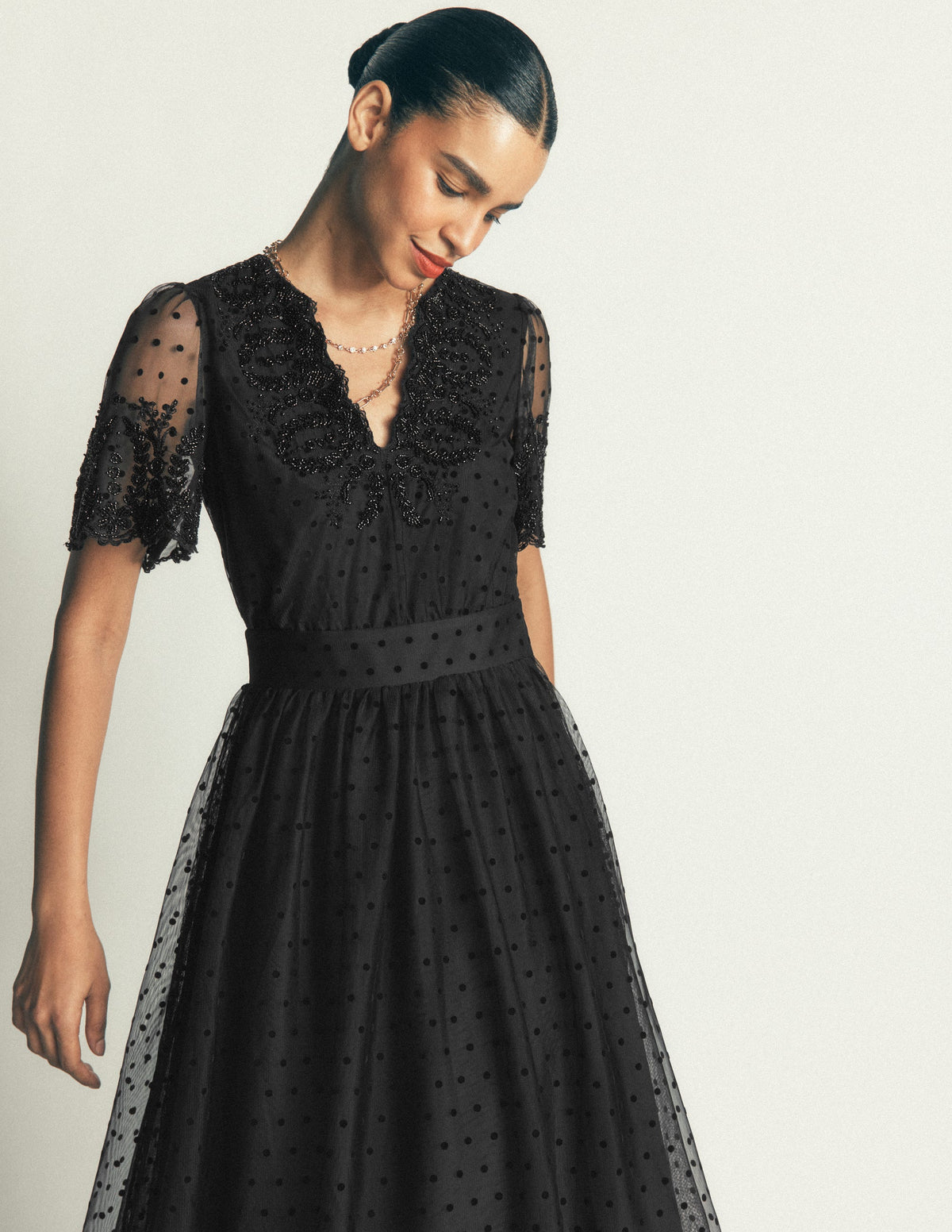 Besticktes Tüll-Maxikleid-Schwarz - Image 5