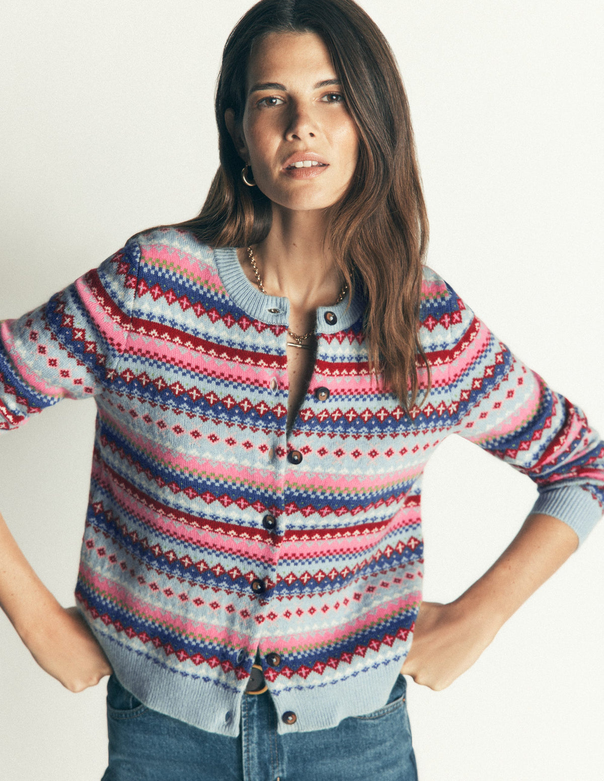 Edie Fair Isle Cardigan-Blue all over fair isle-1