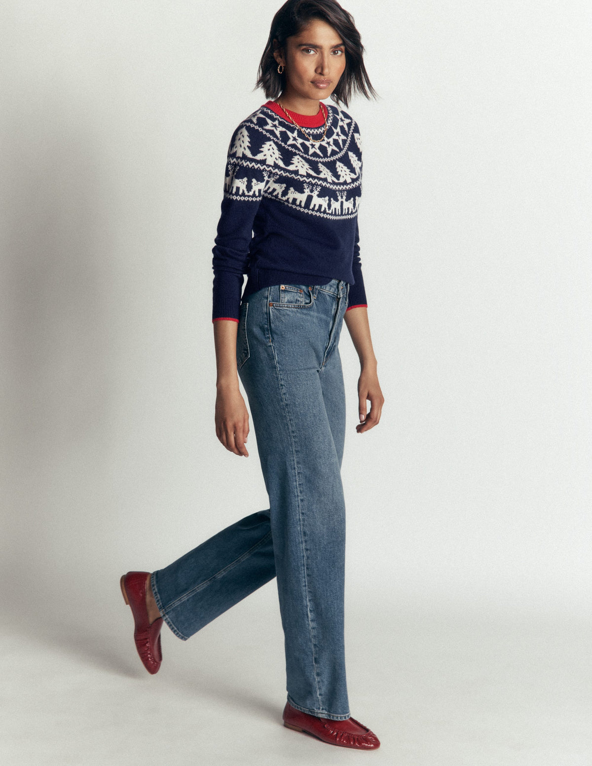 Edie Fair-Isle-Pullover-Marineblau Rentier - Image 4