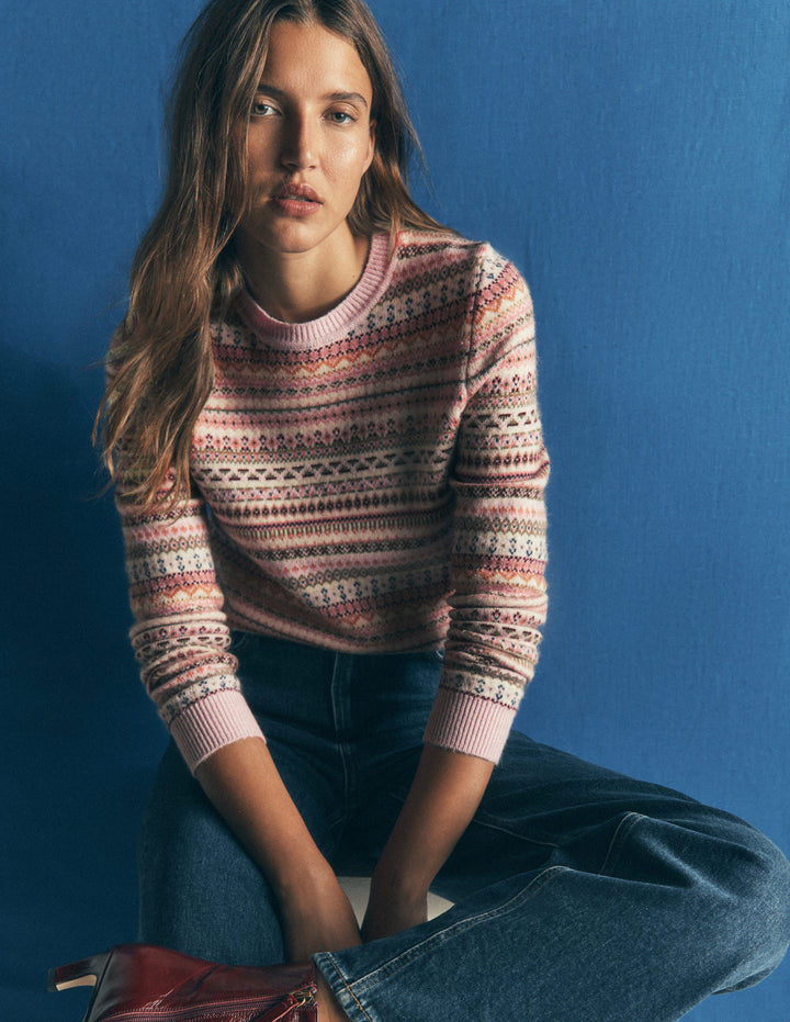 Pull Edie à motif jacquard-Motif jacquard intégral rose