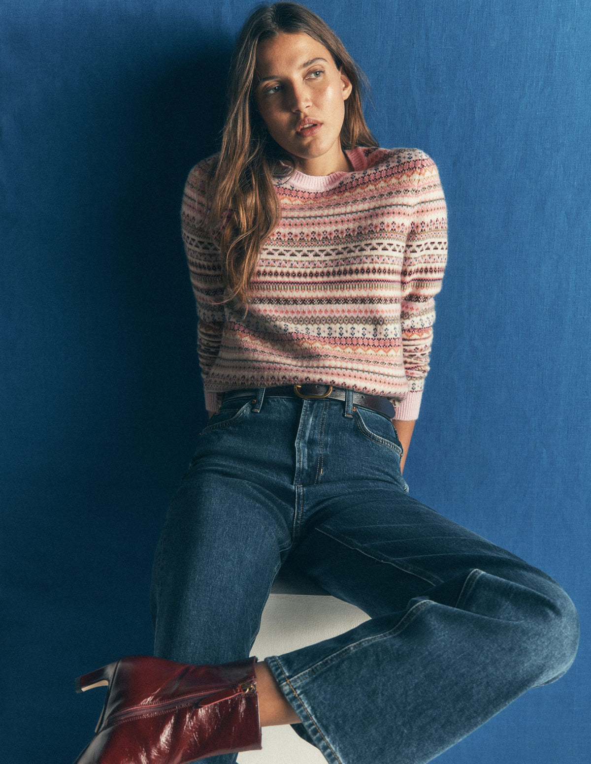 Edie Fair-Isle-Pullover-Rosa durchgehendes Fair-Isle-Muster-4