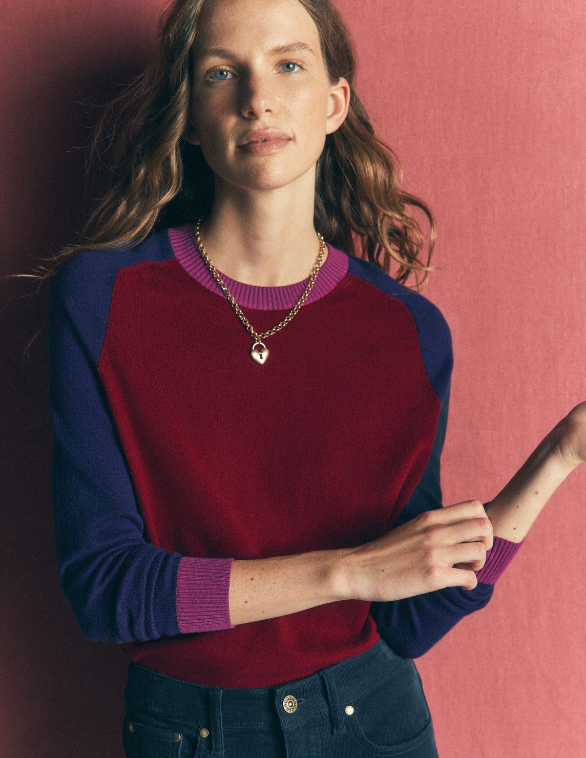 Meg Pullover mit Raglanärmeln-Merlot, Color Blocking-1