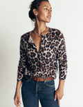Kat Strickjacke aus gebürstetem Kaschmir-Camel, Leopard