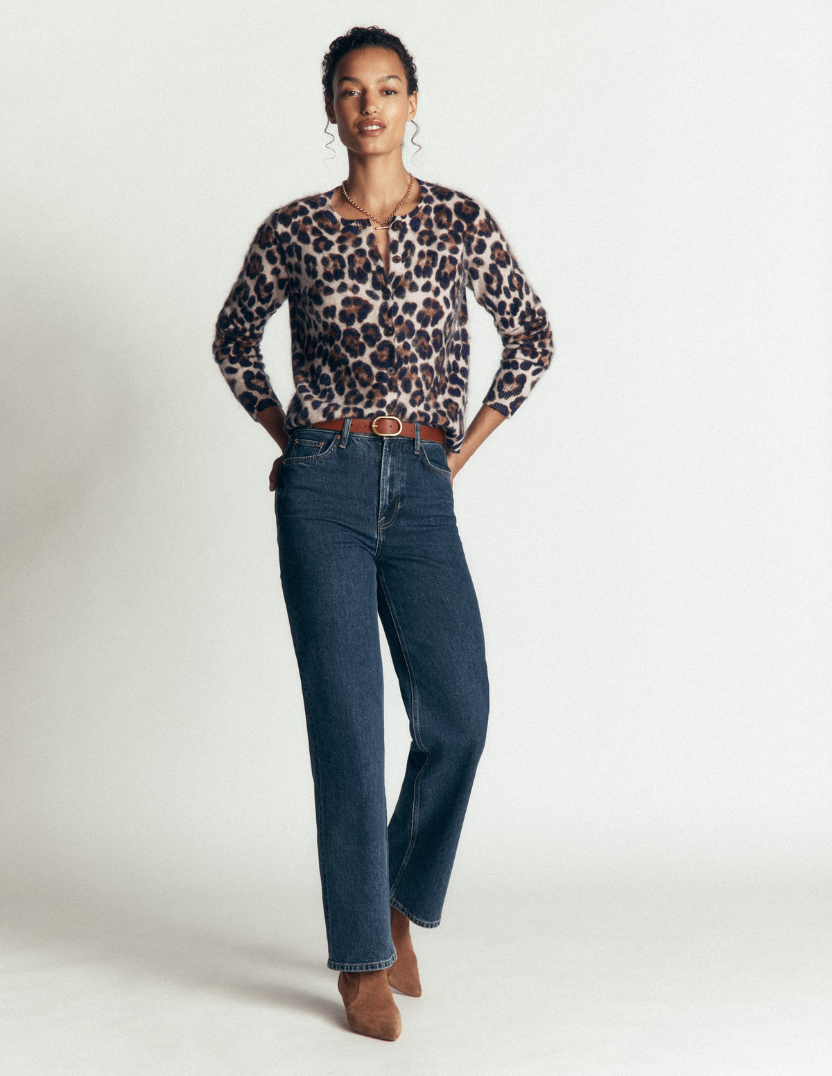 Kat Strickjacke aus gebürstetem Kaschmir-Camel, Leopard - Image 4