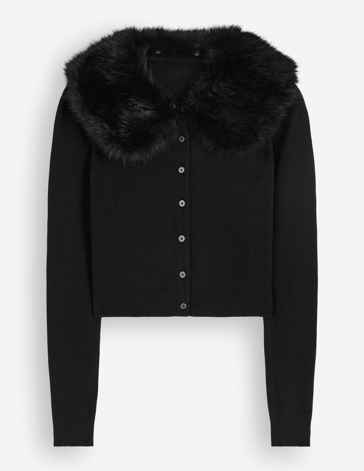 Verkürzte Strickjacke mit Fellkragen-Schwarz - Image 7