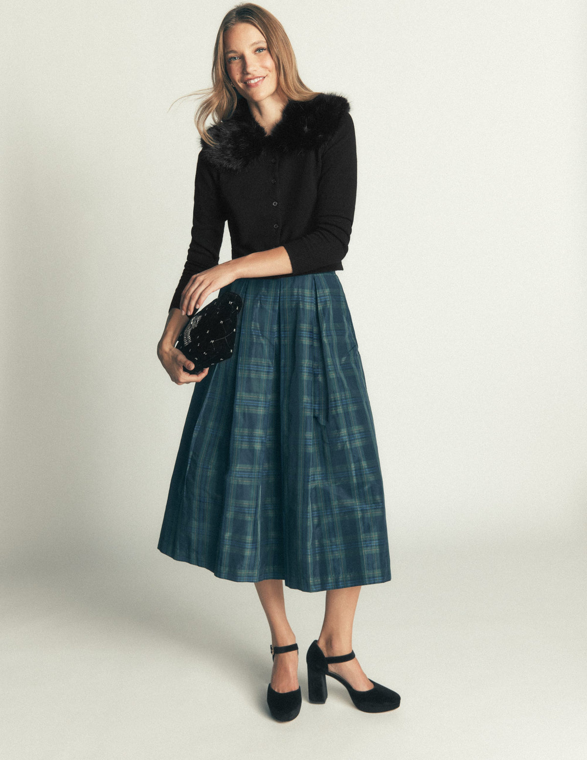 Verkürzte Strickjacke mit Fellkragen-Schwarz - Image 6