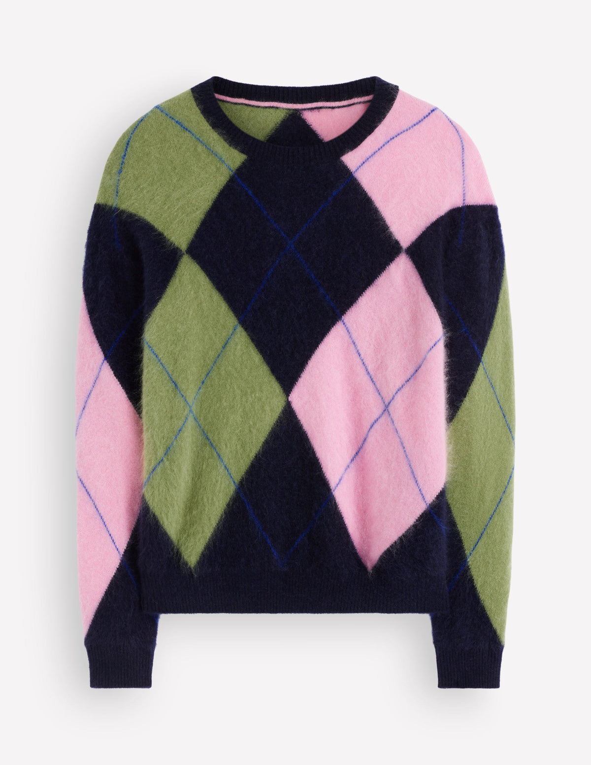 Kat Pullover aus gebürstetem Kaschmir-Marineblau, Rosa, Grün Argyle-8