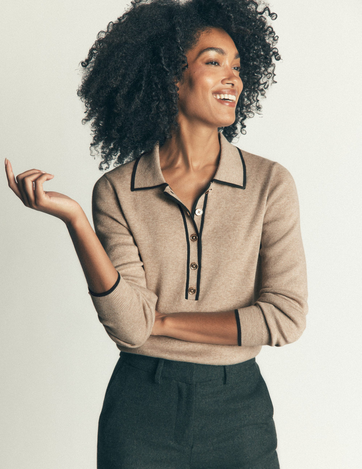 Liz Henley-Pullover-Graubraun Meliert-4