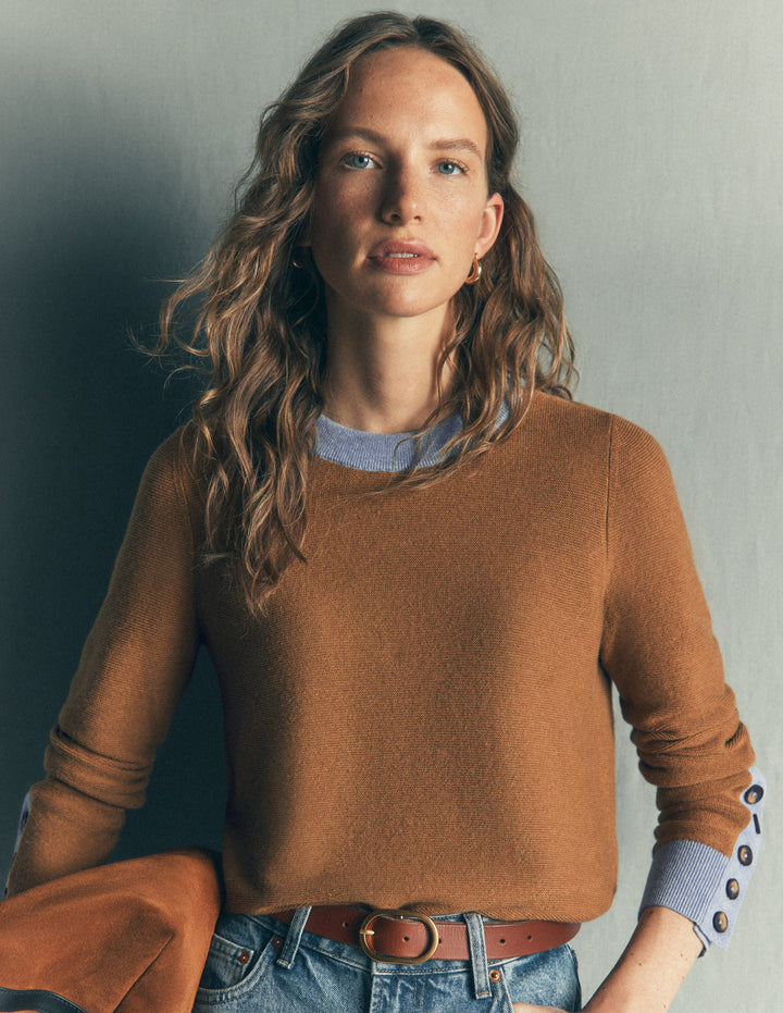 Grace Pullover in Blockfarben-Camel, Blau