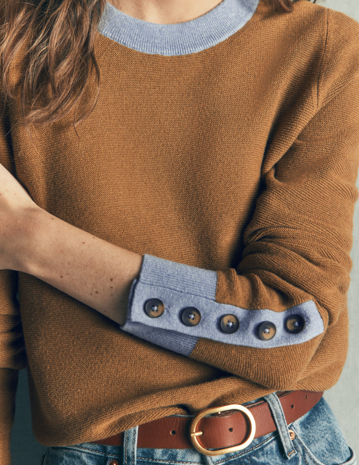 Grace Pullover in Blockfarben-Camel, Blau-2