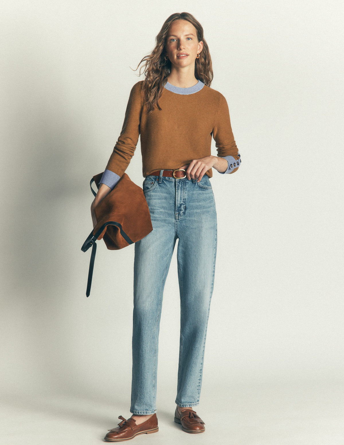 Grace Pullover in Blockfarben-Camel, Blau - Image 4