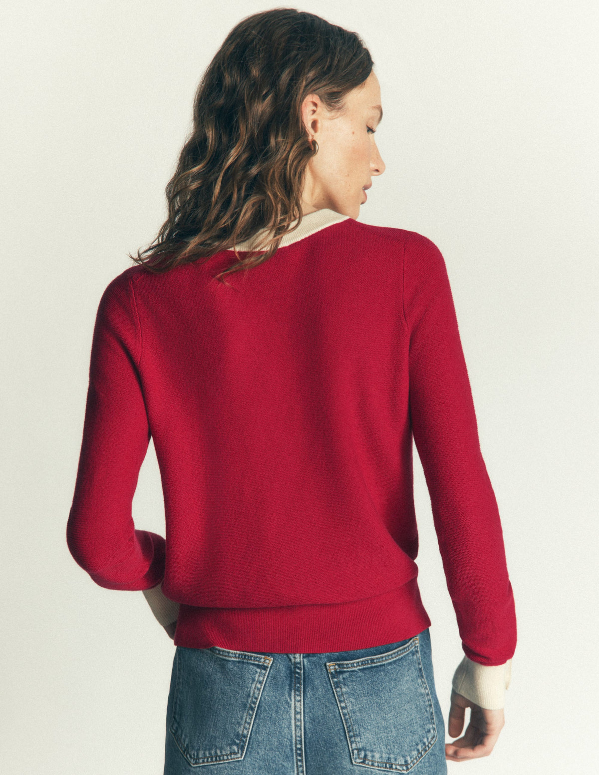 Grace Pullover in Blockfarben-Mohnblumenrot, Naturweiß - Image 3