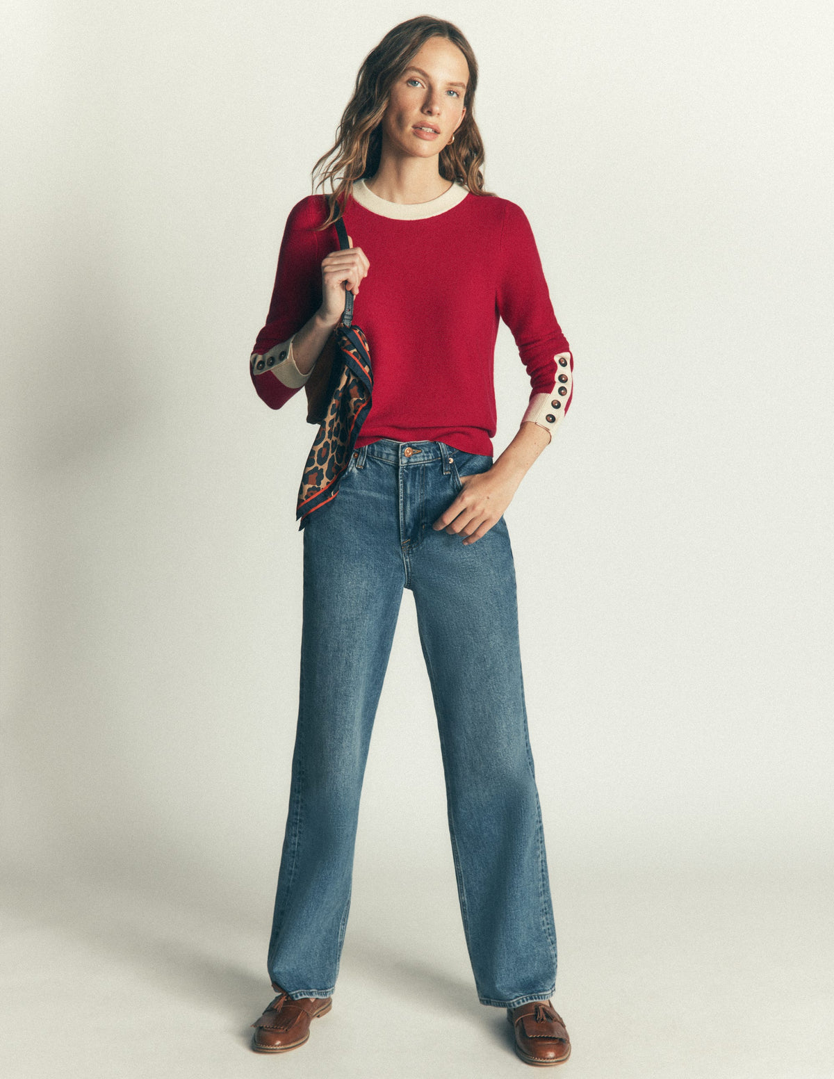 Grace Pullover in Blockfarben-Mohnblumenrot, Naturweiß - Image 4
