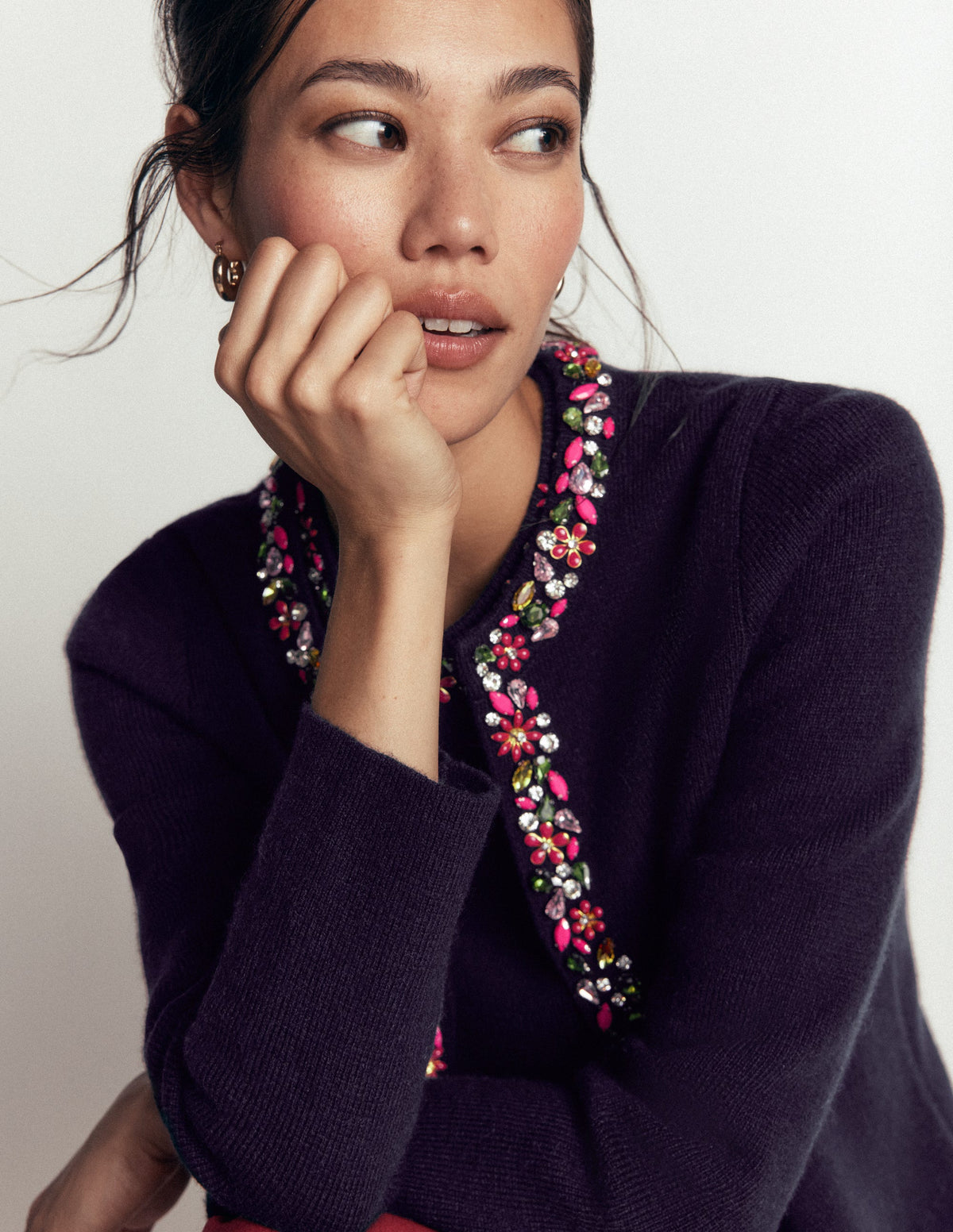 Cardigan en maille ornementé-Bleu marine - Image 3
