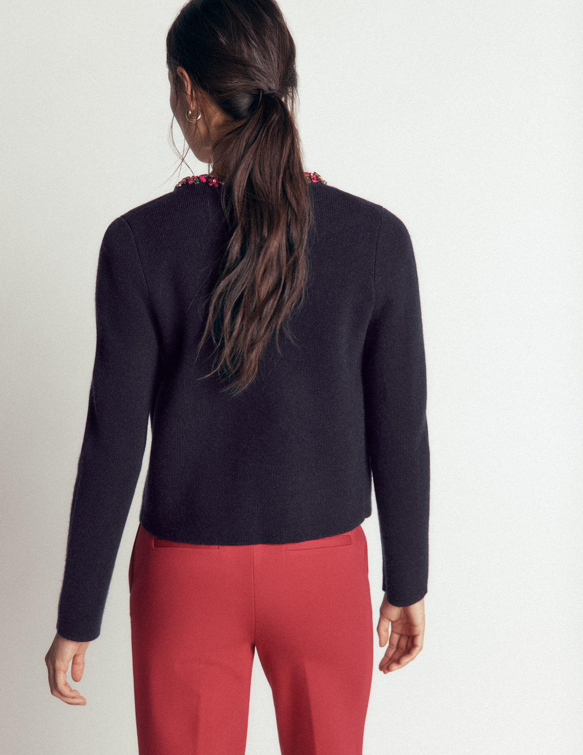Cardigan en maille ornementé-Bleu marine-4