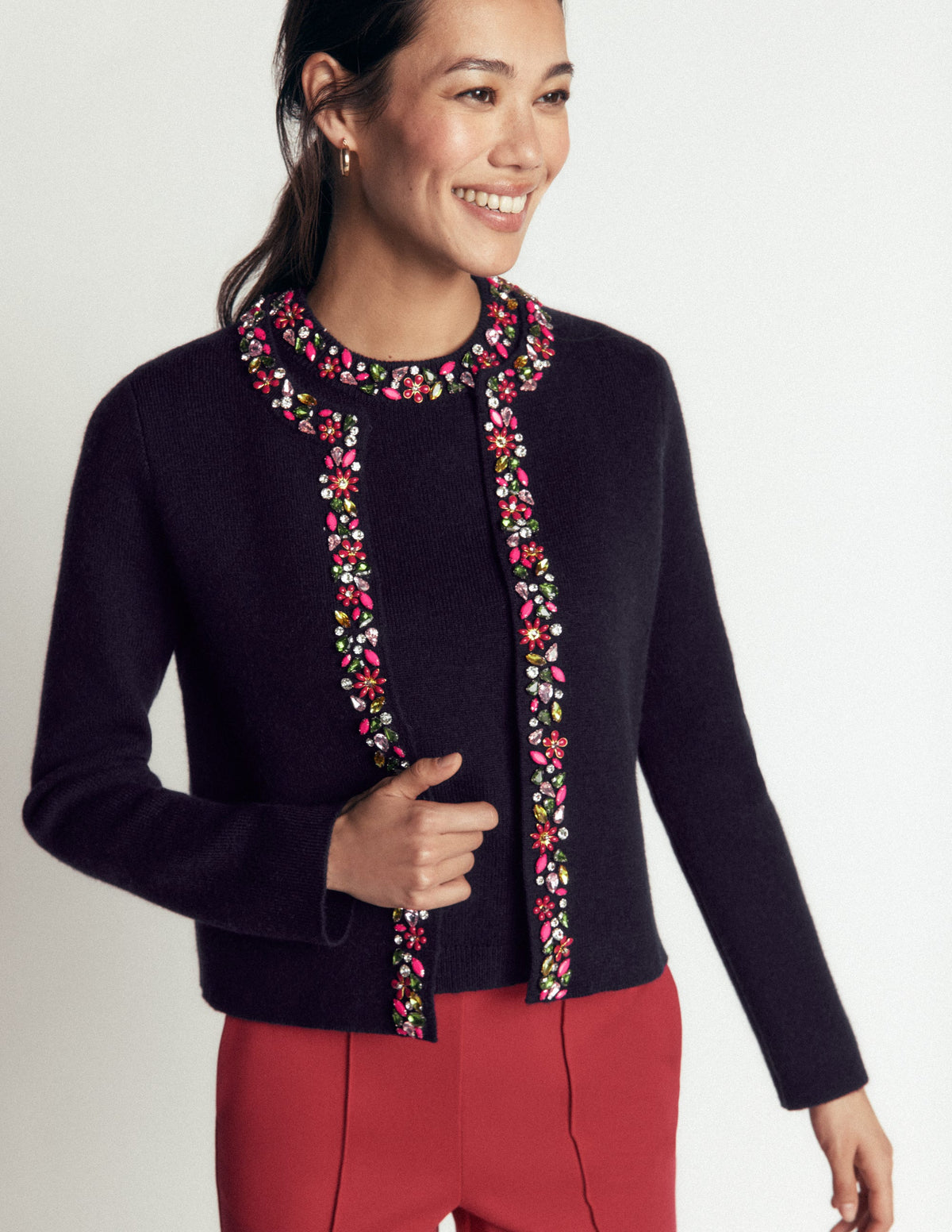 Cardigan en maille ornementé-Bleu marine - Image 5