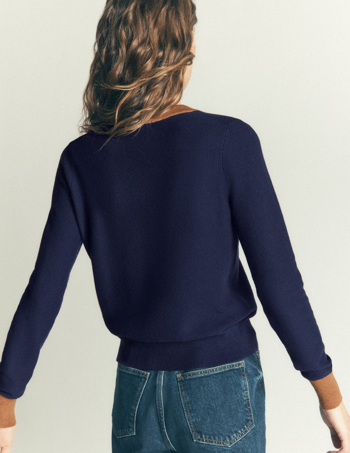Cardigan Grace colourblock-Bleu marine, camel-3