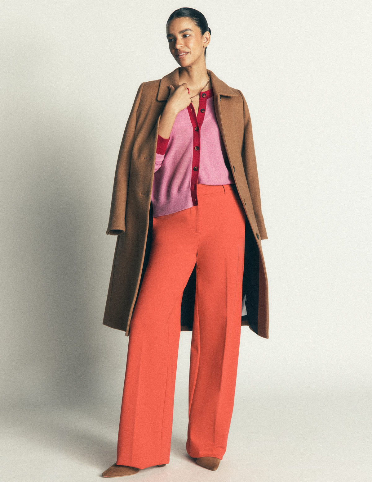 Grace Strickjacke in Blockfarben-Pfingstrosen-Rosa, Rot - Image 1