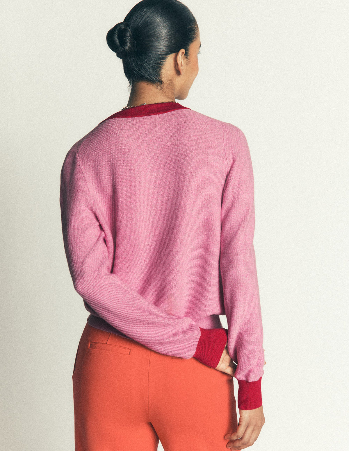 Grace Strickjacke in Blockfarben-Pfingstrosen-Rosa, Rot-3