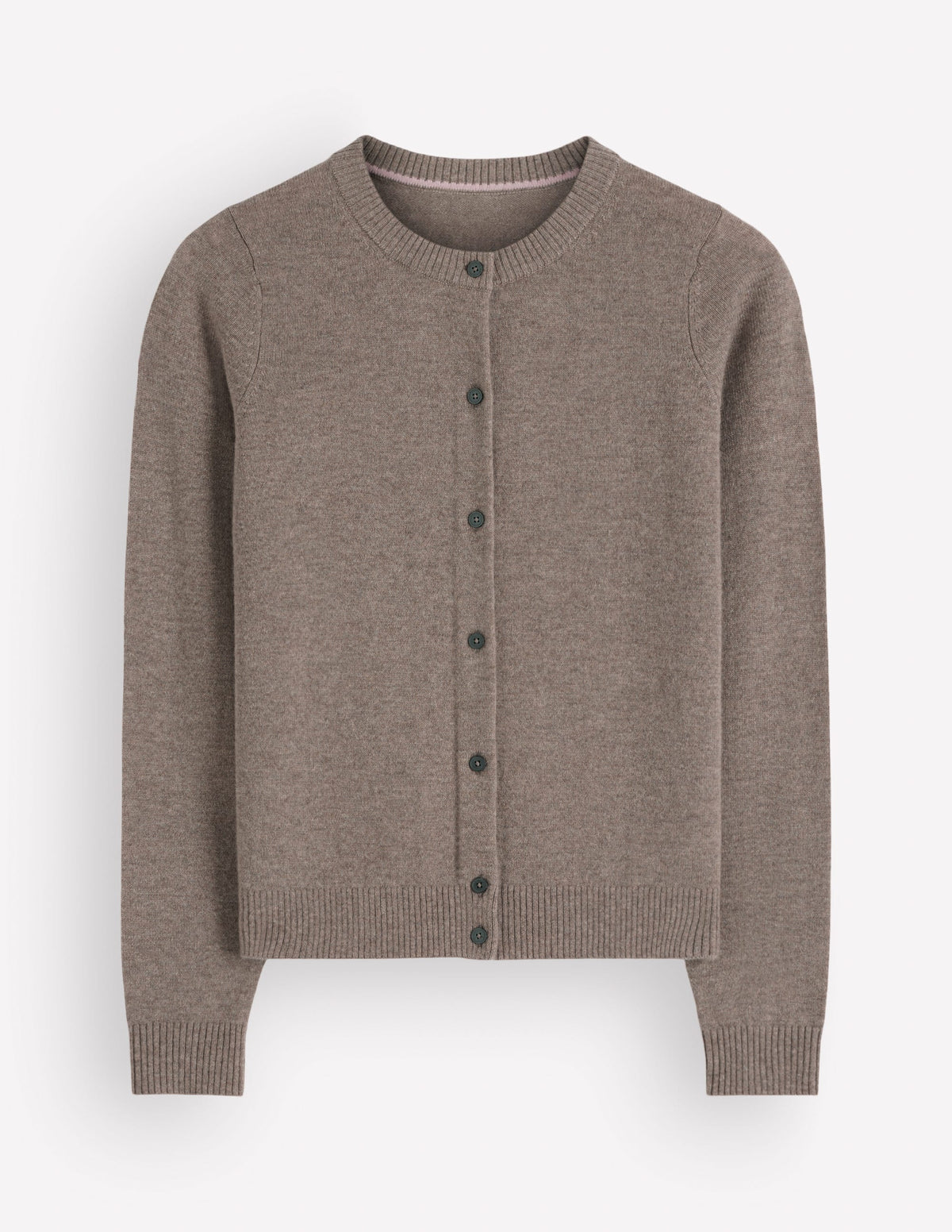 Elsie Kaschmir-Strickjacke mit Rundhalsausschnitt-Nerzbraun Melange-5
