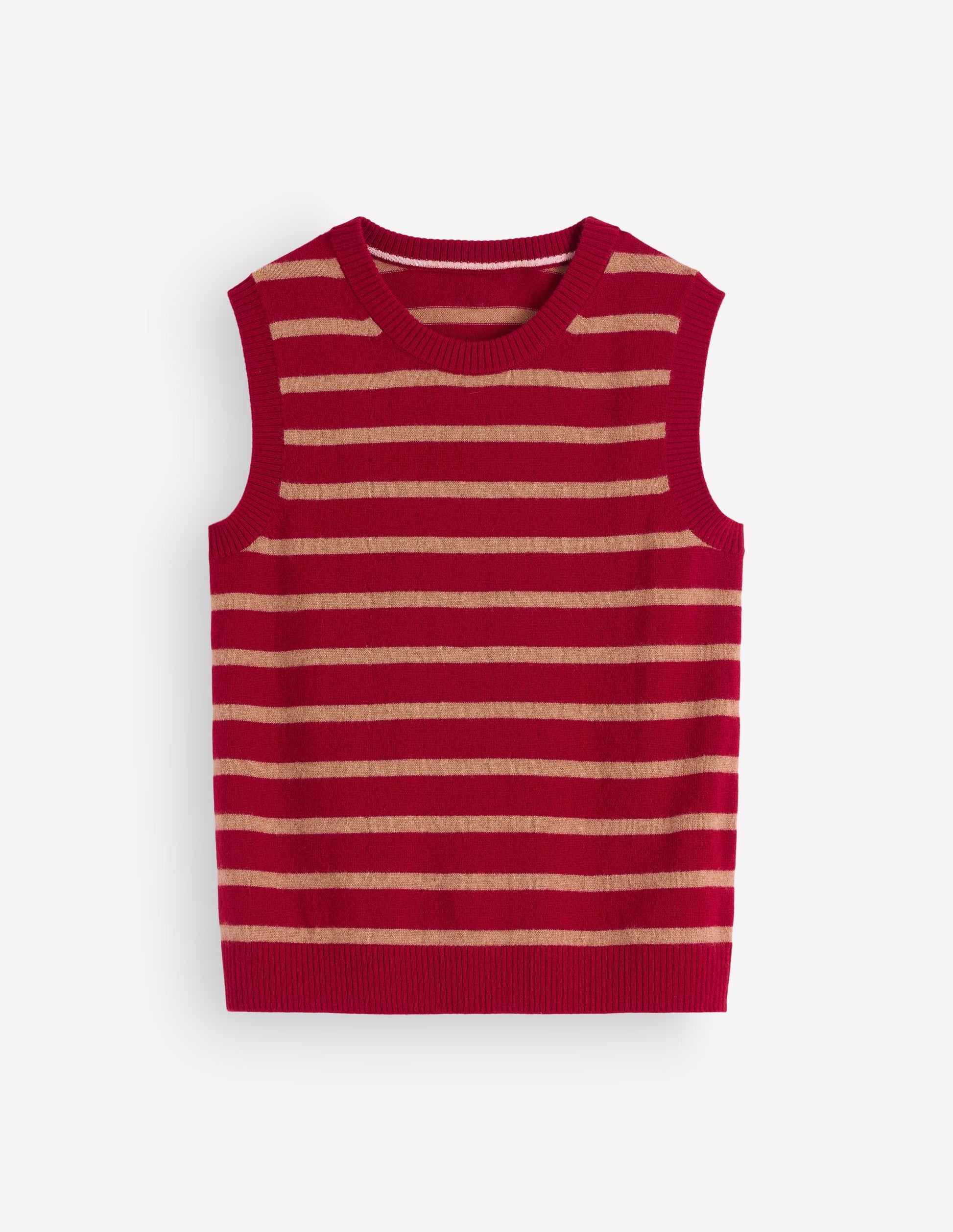Débardeur Elsie en cachemire-Rouge coquelicot, rayé camel-6