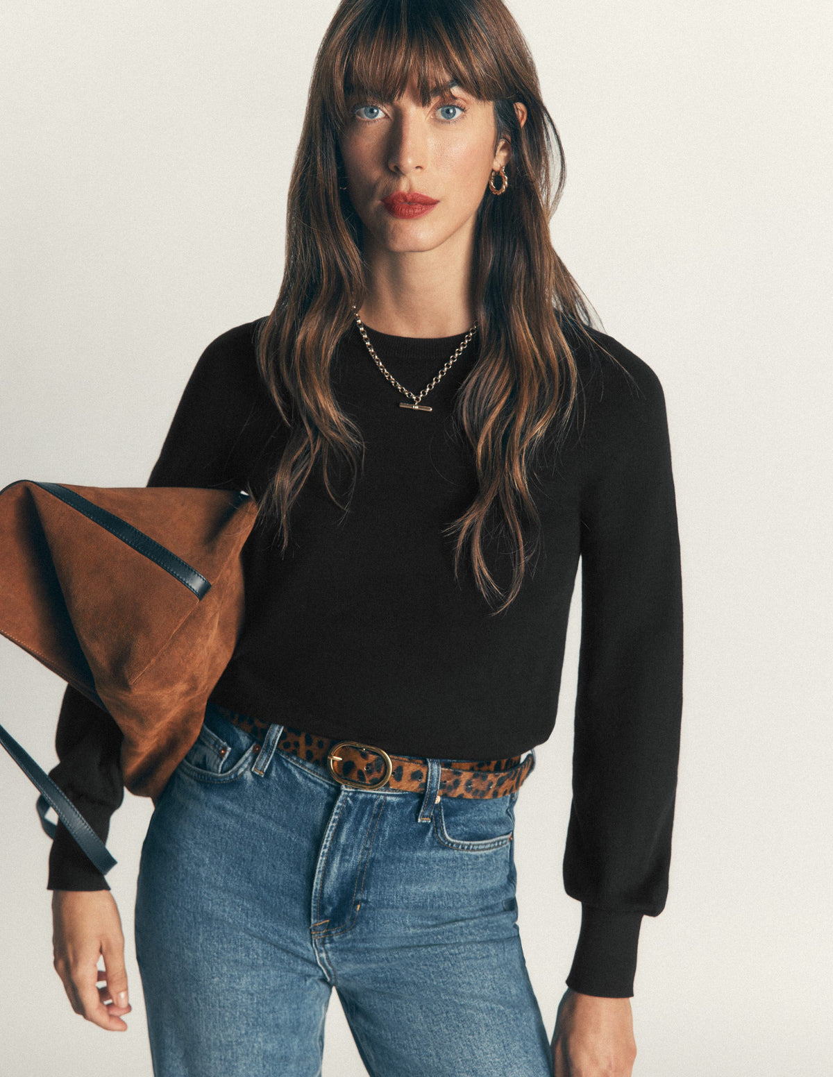 Pull col rond Camilla en coton-Noir - Image 1