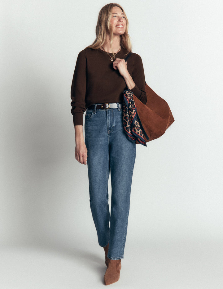 Pull col rond Camilla en coton-Chocolat amer