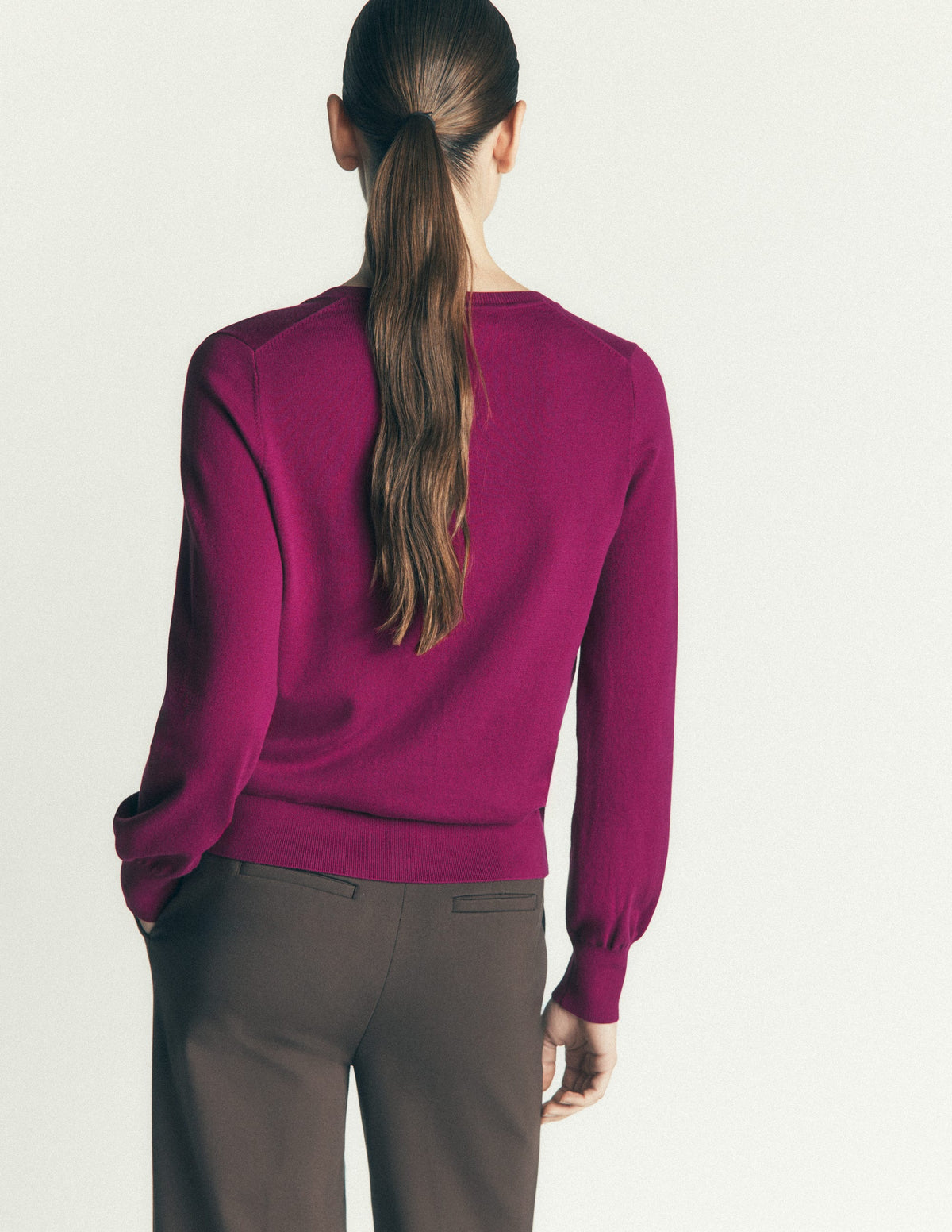 Camilla Baumwollstrickjacke mit Rundhalsausschnitt-Violett Zaubertrank - Image 3