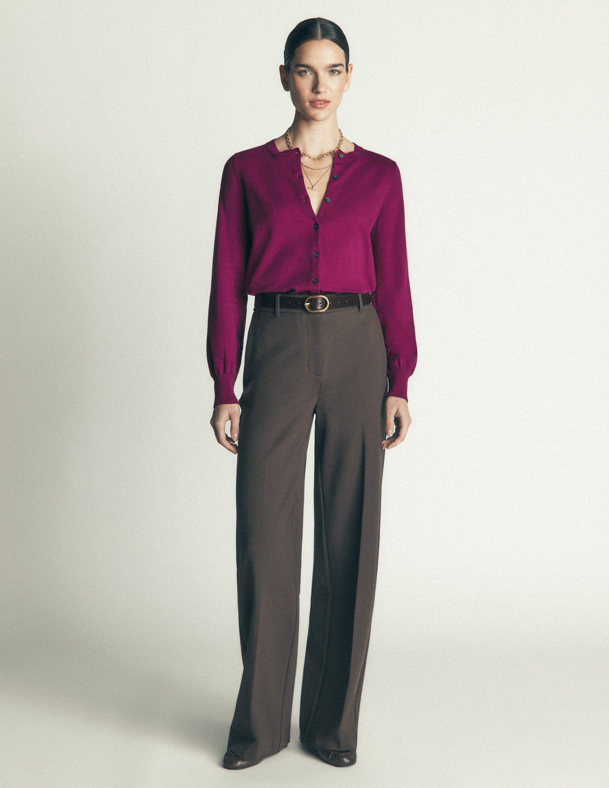 Camilla Baumwollstrickjacke mit Rundhalsausschnitt-Violett Zaubertrank - Image 4