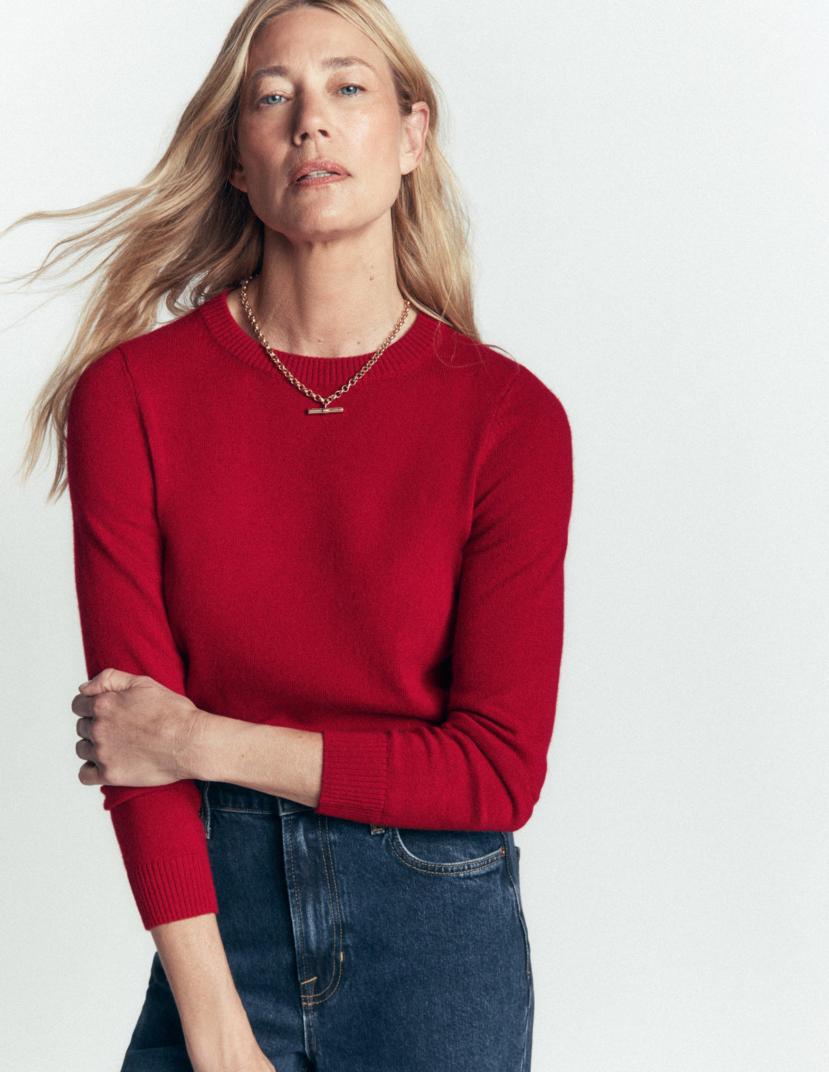 Elsie Kaschmirpullover mit Rundhalsausschnitt-Mohnblumenrot-2
