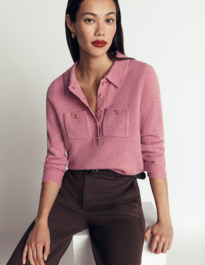 Marianne Pullover aus Merinowolle-Rosa Heide