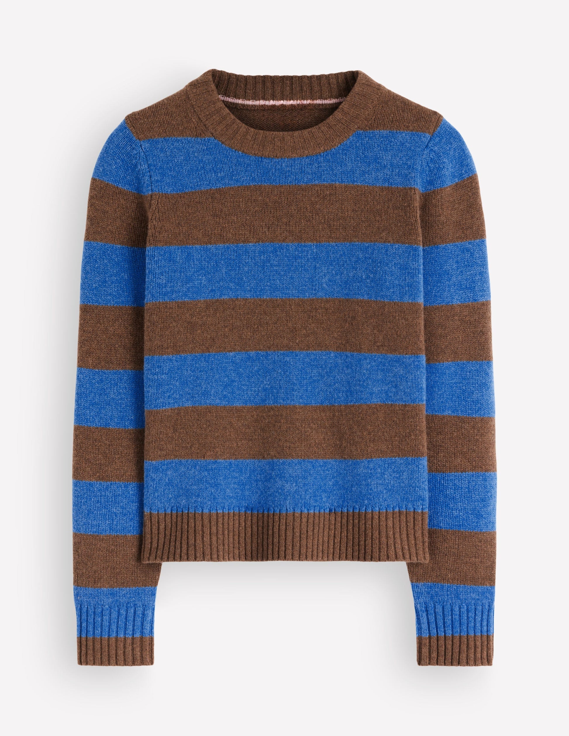Marta Pullover aus Merinowolle mit Rundhalsausschnitt-Bitterschokolade, Blauer Streifen-7