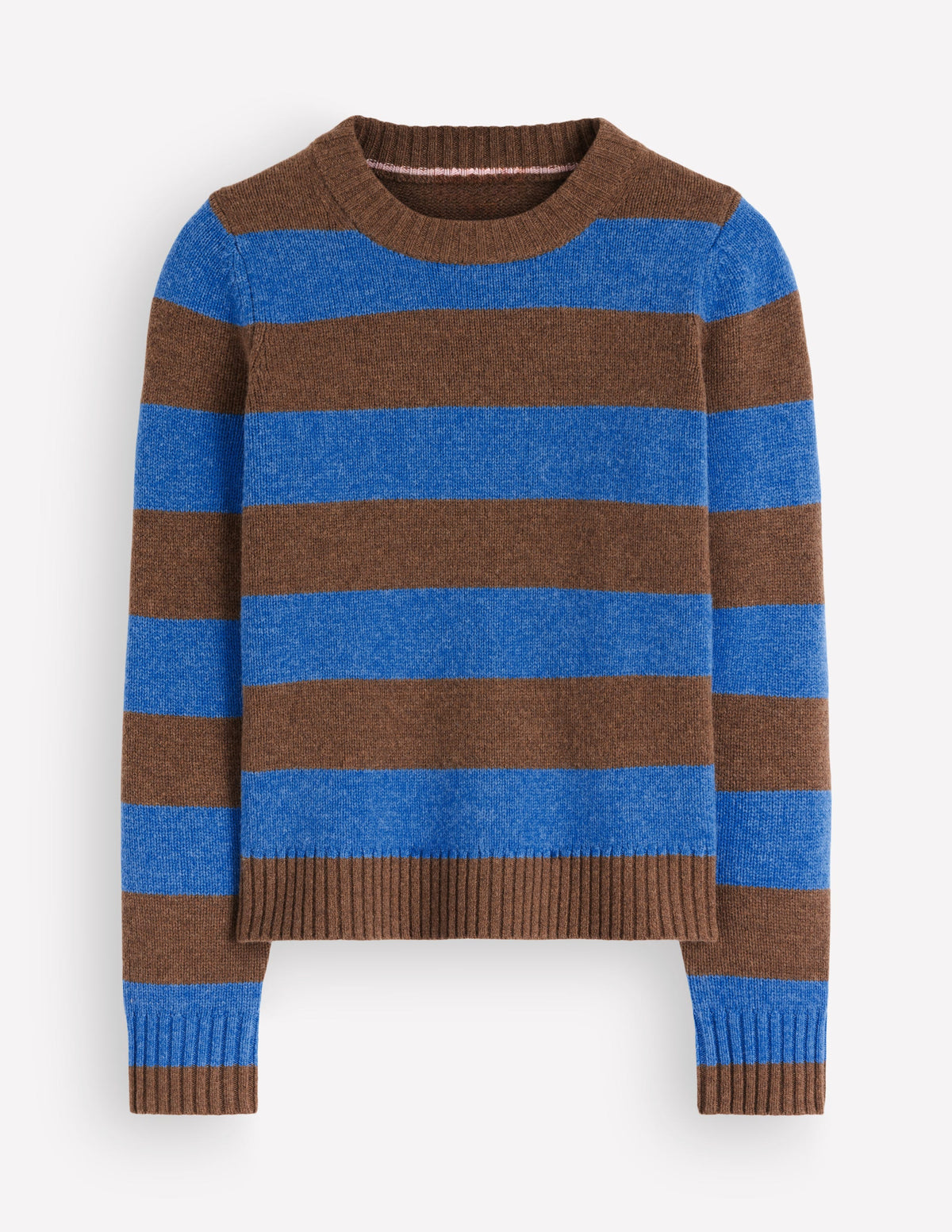 Marta Pullover aus Merinowolle mit Rundhalsausschnitt-Bitterschokolade, Blauer Streifen - Image 7