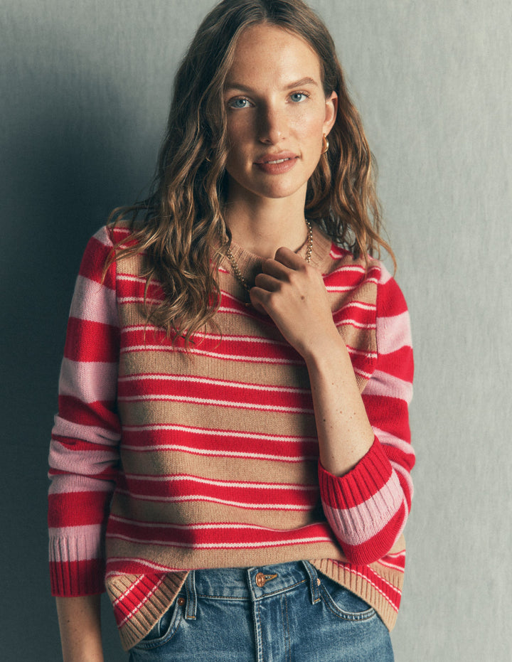 Marta Merino Wool Crew Jumper-Hotch Stripe