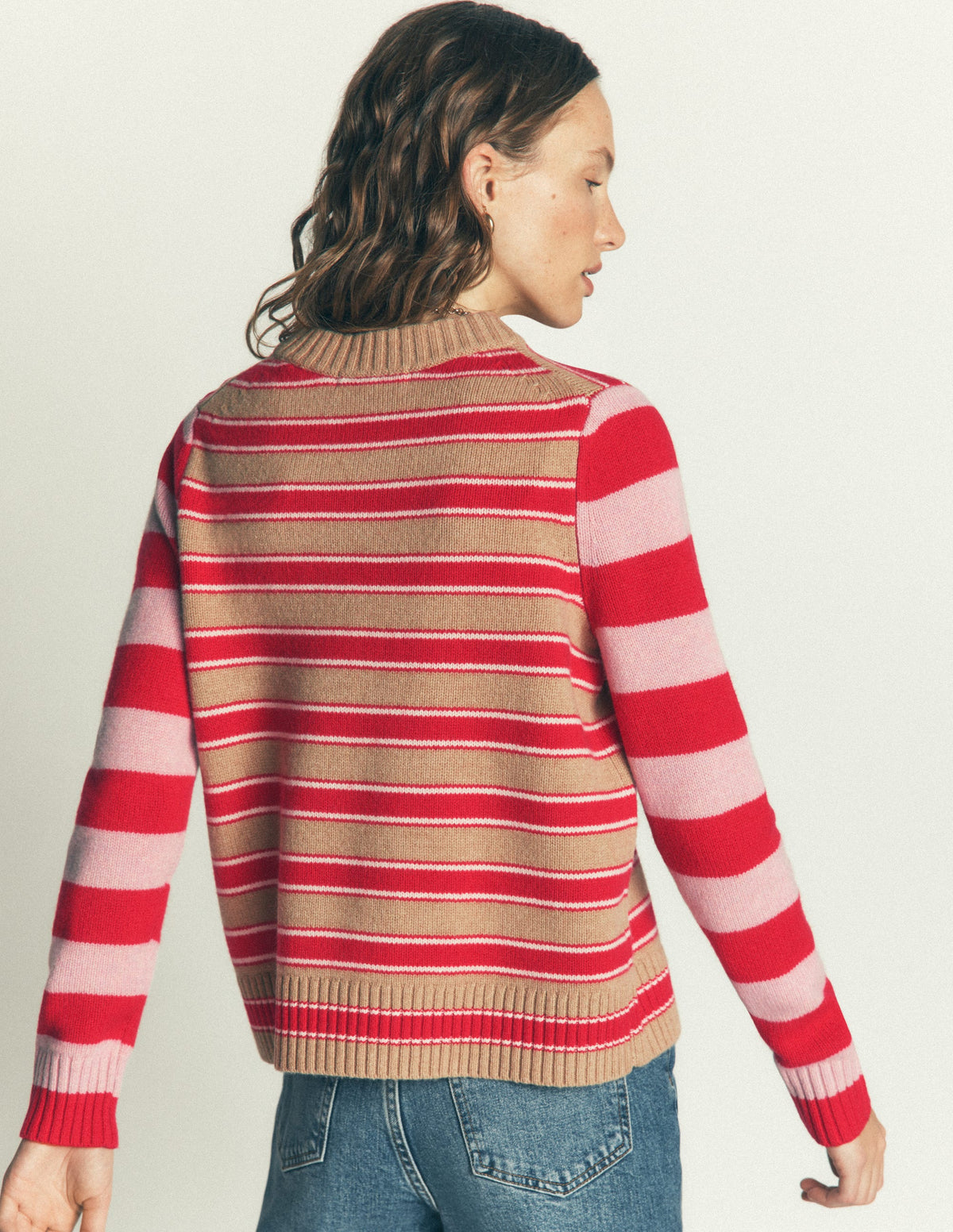 Marta Pullover aus Merinowolle mit Rundhalsausschnitt-Kuddelmuddel Streifen-3