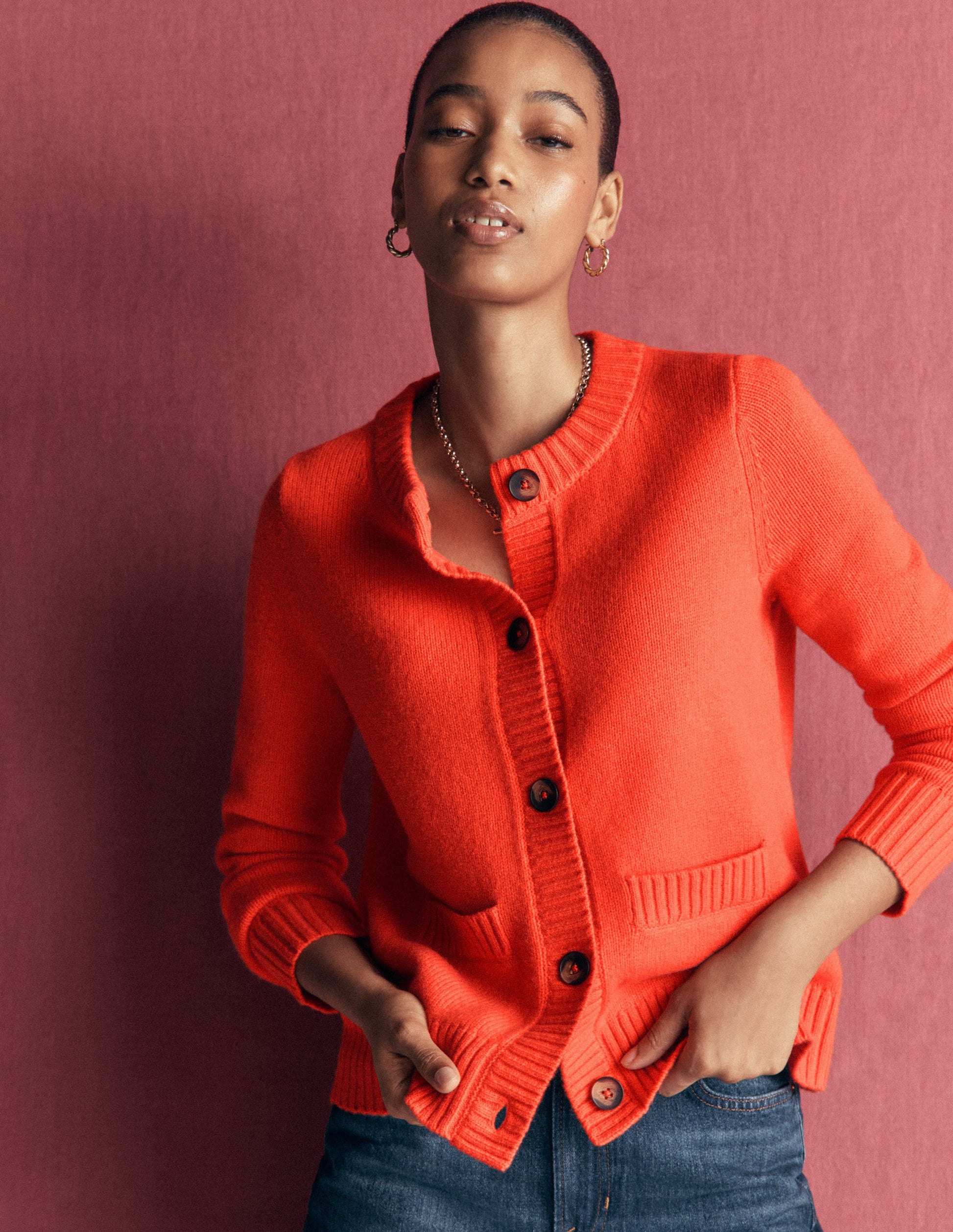 Marta Strickjacke aus Merinowolle-Abendrot-Orange-2