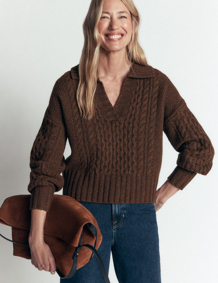 Pullover mit Zopfmuster und Kragen-Raue Umbra