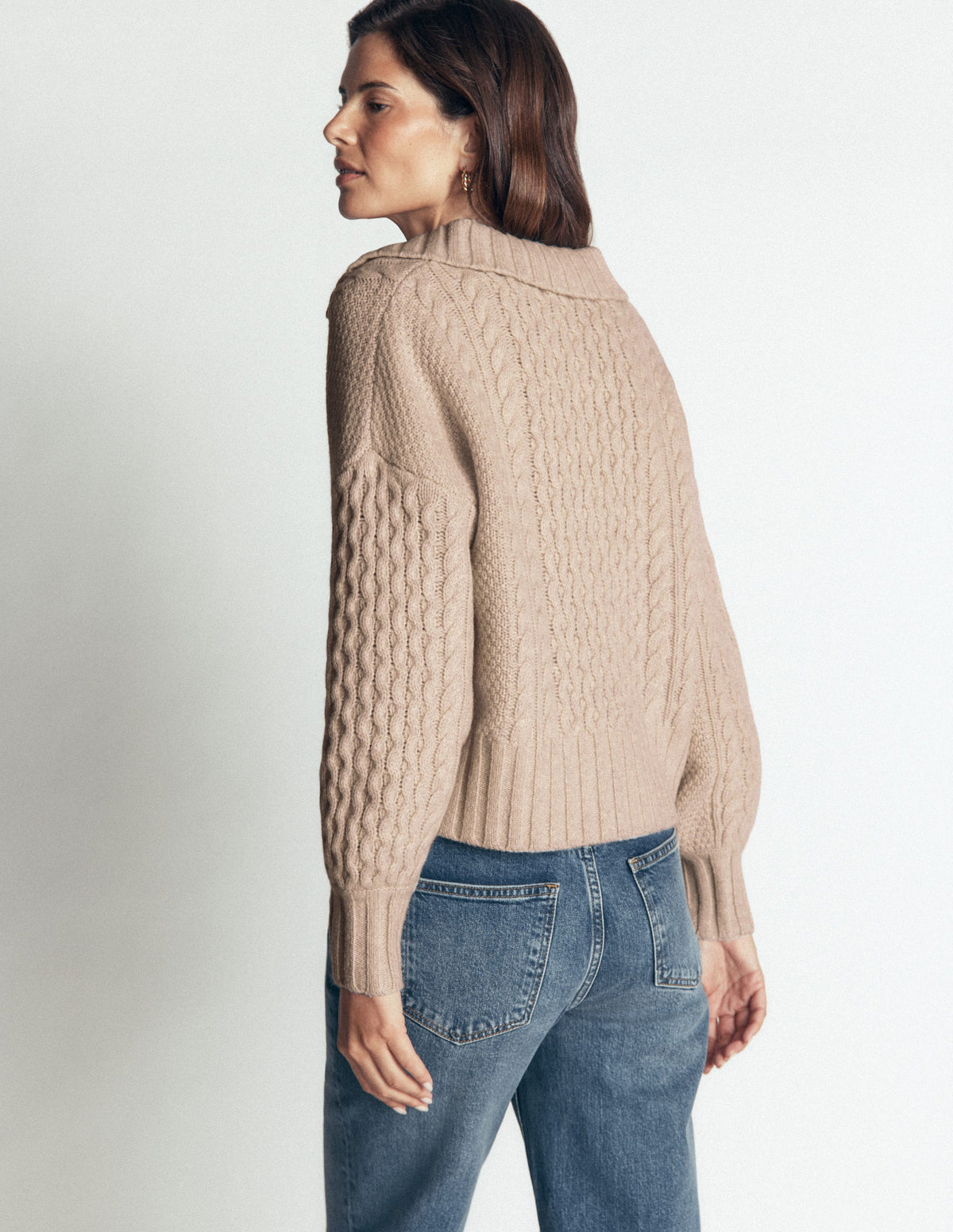 Pullover mit Zopfmuster und Kragen-Beige-4