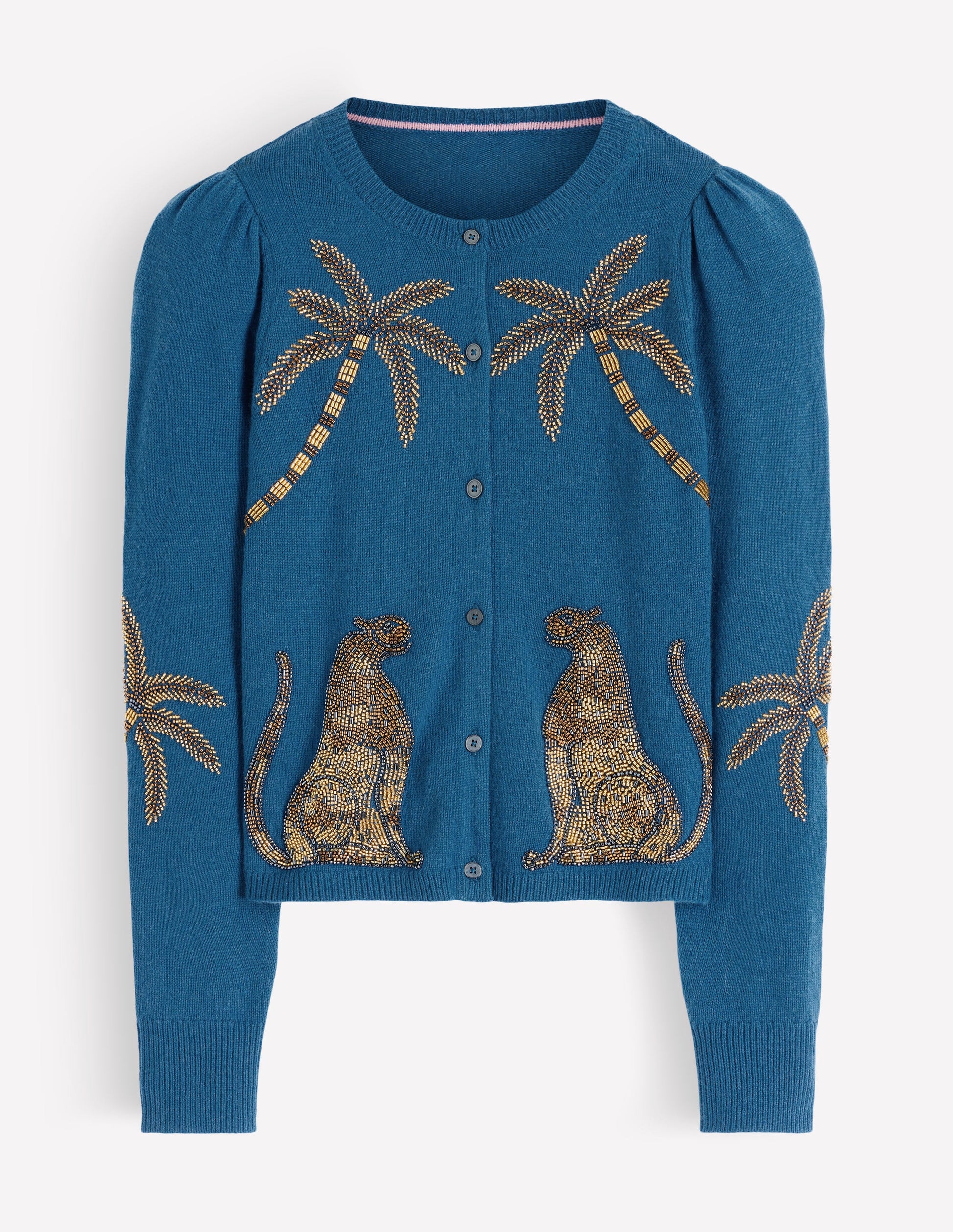 Ria Verzierte Strickjacke-Blau, Palme-8