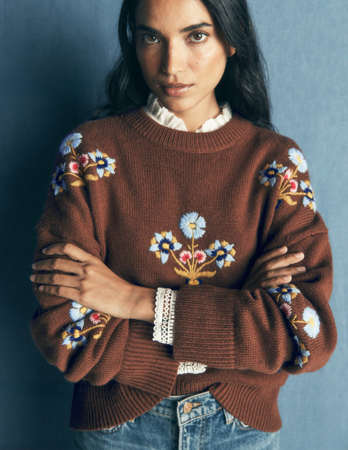 Ella Bestickter Strickpullover-Umbra, Blumenmuster-2