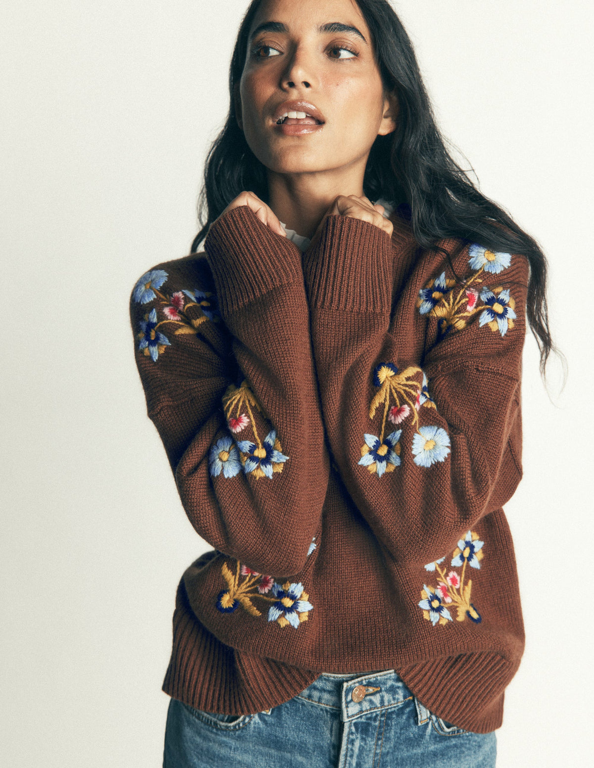 Ella Bestickter Strickpullover-Umbra, Blumenmuster-6