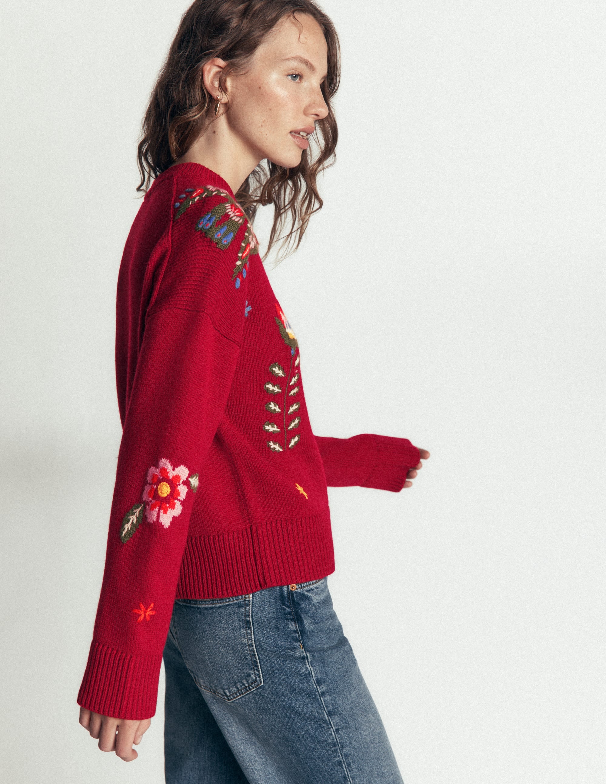 Ella Bestickter Strickpullover-Purpurrot Stickerei - Image 3