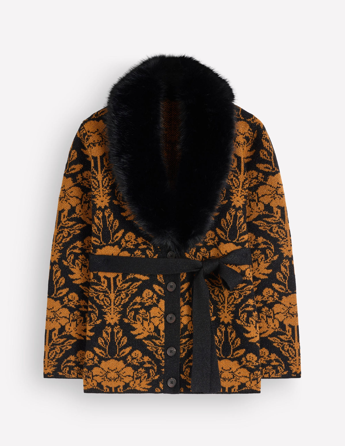 Wickelstrickjacke mit Gürtel-Metallic-Schwarz Gold Jacquard-6